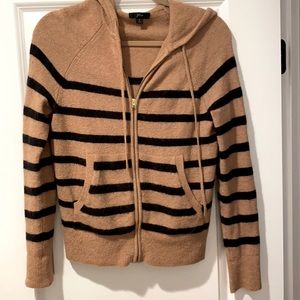 J Crew Italian Cashmere Zip Front Hoodie Sweater